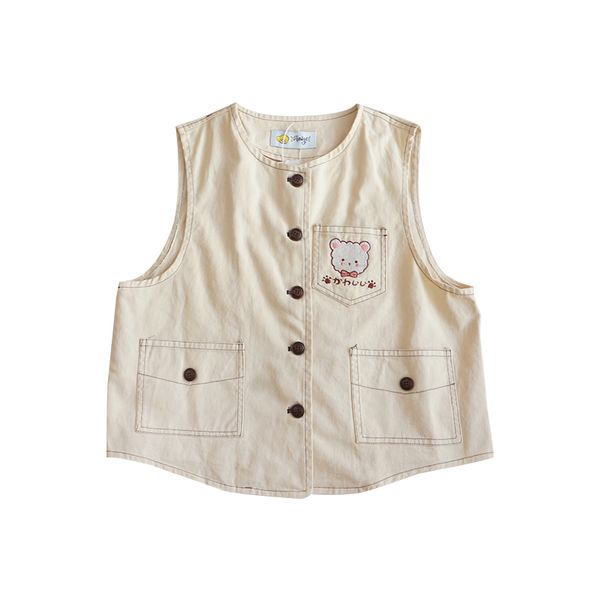 women's trench coats kawaii vest teen girl harajuku sleeveless short coat japanese young student cute bear cartoon outer wear jacket, Tan;black
women's trench coats kawaii vest teen girl harajuku sleeveless short coat japanese young student cute bear cartoon outer wear jacket, Tan;black
