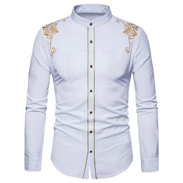 men fashion embroidery flower button stand collar long sleeve shirt blouse top, White;black
men fashion embroidery flower button stand collar long sleeve shirt blouse top, White;black