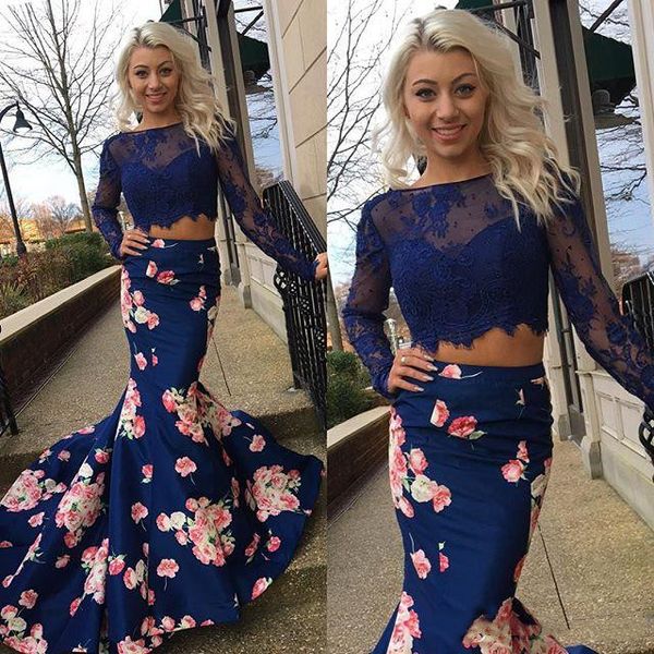 new printed flower two pieces prom dresses long sheer jewel neck 2k16 backless formal gowns sleeves mermaid evening party dress for women, Black
new printed flower two pieces prom dresses long sheer jewel neck 2k16 backless formal gowns sleeves mermaid evening party dress for women, Black