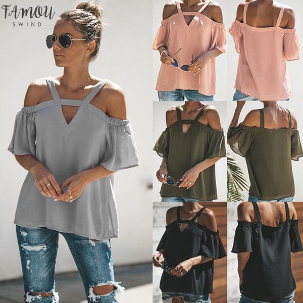 women off shoulder blouses v neck short sleeve loose summer blouse women clothing, White
women off shoulder blouses v neck short sleeve loose summer blouse women clothing, White