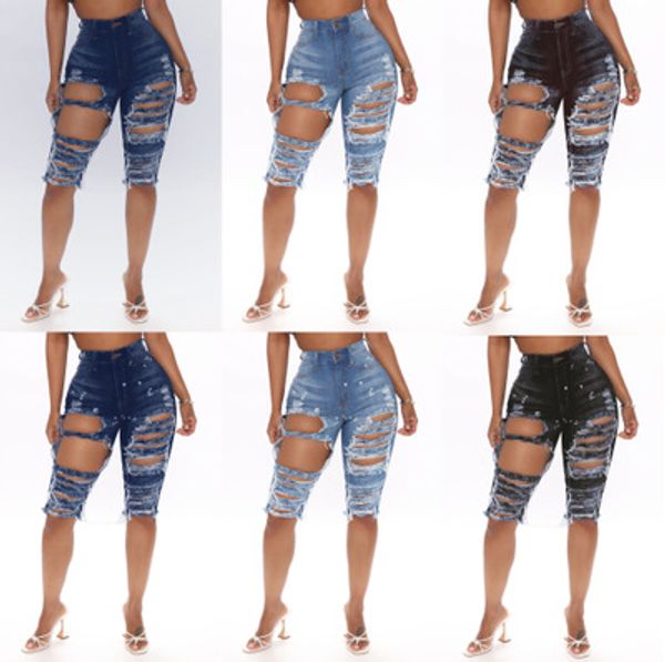 women summer denim jeans high waist ripped hole knee length jeans ladies skinny bodycon pencil pants, Blue
women summer denim jeans high waist ripped hole knee length jeans ladies skinny bodycon pencil pants, Blue