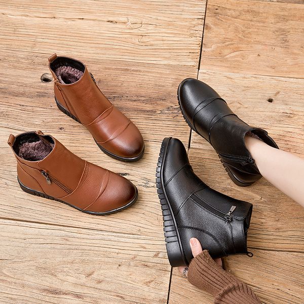 mom plush ankle boots genuine leather shoes old classic style 2020 spring fashion high quelity wedges boots, Black
mom plush ankle boots genuine leather shoes old classic style 2020 spring fashion high quelity wedges boots, Black