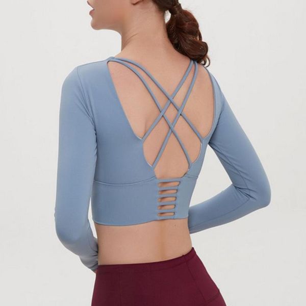 women back straps gym yoga crop yoga shirts long sleeve training fitness running sport t-shirts with chest pad, White;red
women back straps gym yoga crop yoga shirts long sleeve training fitness running sport t-shirts with chest pad, White;red