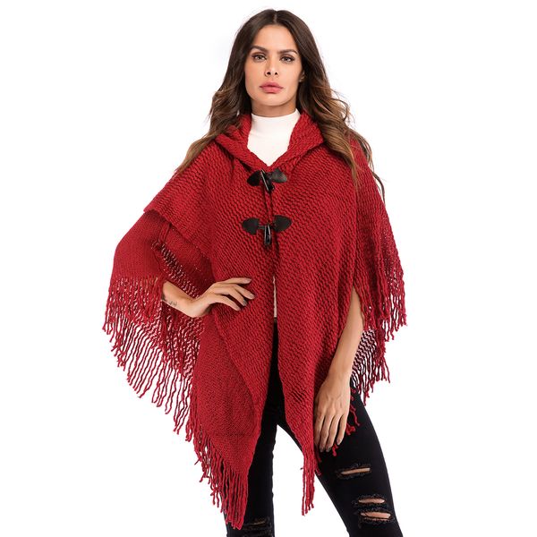 women knitted cloak hooded sweater fringe double breasted casual loose shawl streetwear poncho raysense sweater pullovers, Black
women knitted cloak hooded sweater fringe double breasted casual loose shawl streetwear poncho raysense sweater pullovers, Black