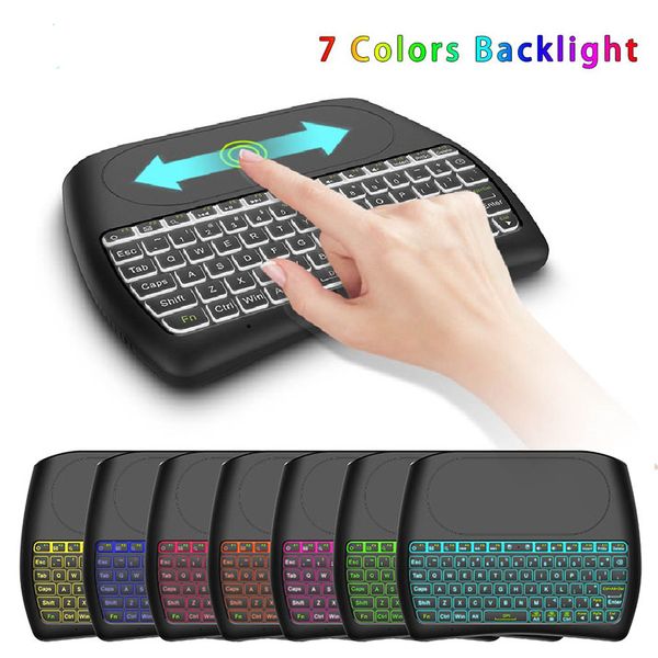

d8 mini keyboard 2.4ghz wireless air mouse with 7 color backlit touchpad english russian keyboards for android tv box pc