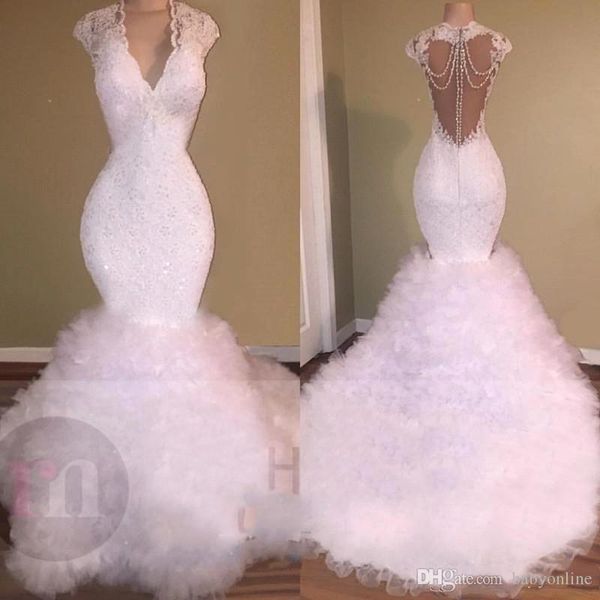 v neck mermaid prom dresses lace appliques beaded crystal backless sweep train tulle puffy tiered elegant prom evening gowns custom, Black
v neck mermaid prom dresses lace appliques beaded crystal backless sweep train tulle puffy tiered elegant prom evening gowns custom, Black