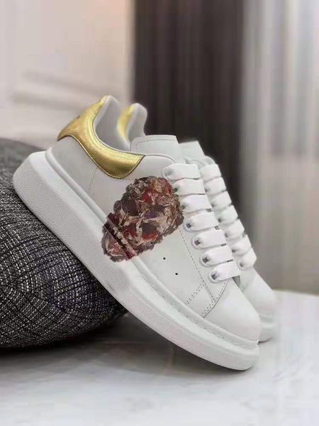 autumn and winter latest small white shoes 3d printing lace up various printing leisure sports board heightening men's leather thick bo, Black