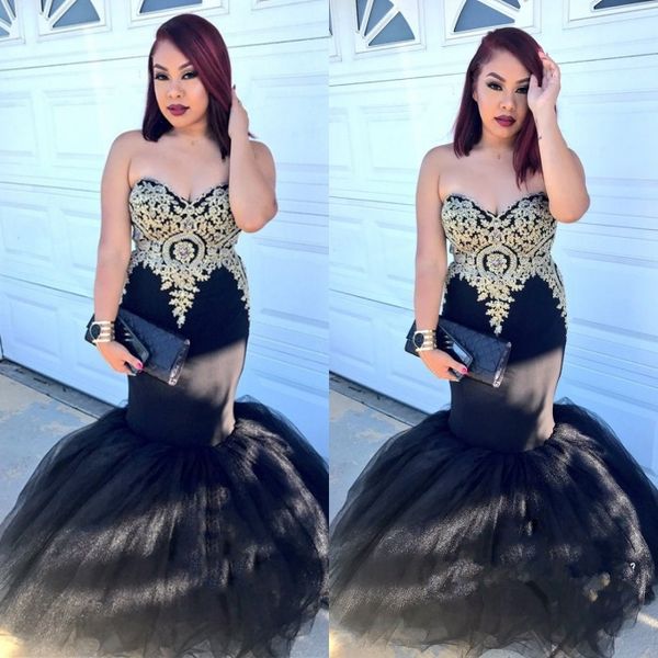 plus size mermaid prom dresses sweetheart neck gold lace appliqued formal evening dresses saudi pageant party gowns custom 2019, Black
plus size mermaid prom dresses sweetheart neck gold lace appliqued formal evening dresses saudi pageant party gowns custom 2019, Black