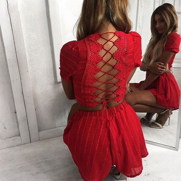 women s clothing 2 piece set short sleeve women two sets lace back shorts set bandage crochet lace elastic waist suits, White
women s clothing 2 piece set short sleeve women two sets lace back shorts set bandage crochet lace elastic waist suits, White