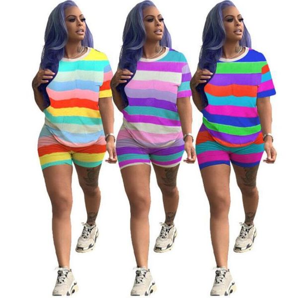 rainbow stripes print summer tracksuit women 2pcs clothes set short sleeve t shirt and biker shorts sports suit casual fashion outfit wf522, White
rainbow stripes print summer tracksuit women 2pcs clothes set short sleeve t shirt and biker shorts sports suit casual fashion outfit wf522, White