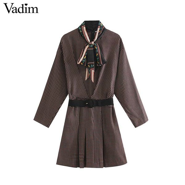 vadim women retro dot print mini dress scarf bow collar bow tie sashes long sleeve stylish vintage casual dresses vestidos qc804, Black;gray
vadim women retro dot print mini dress scarf bow collar bow tie sashes long sleeve stylish vintage casual dresses vestidos qc804, Black;gray