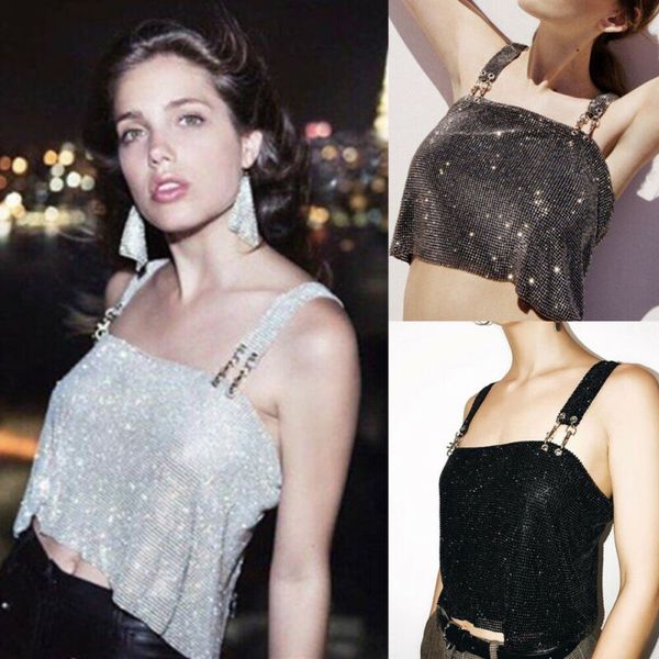 fashion crystal diamond tank women summer sleeveless sequin crop sheer tank clothes, White
fashion crystal diamond tank women summer sleeveless sequin crop sheer tank clothes, White