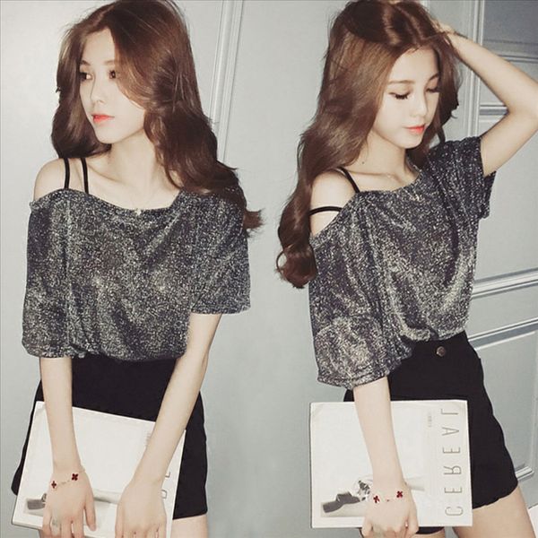 short-sleeved t-shirt 2020 summer clothes loose large size women's bright silk one-line collar t-shirt clothing shoulder strap clothing, White
short-sleeved t-shirt 2020 summer clothes loose large size women's bright silk one-line collar t-shirt clothing shoulder strap clothing, White