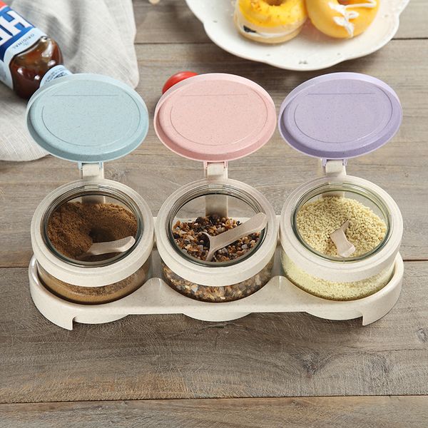 glass seasoning jar spice pot kitchen salt pot seasoning cruet box three sets with spoon rack base kitchen storage container
glass seasoning jar spice pot kitchen salt pot seasoning cruet box three sets with spoon rack base kitchen storage container