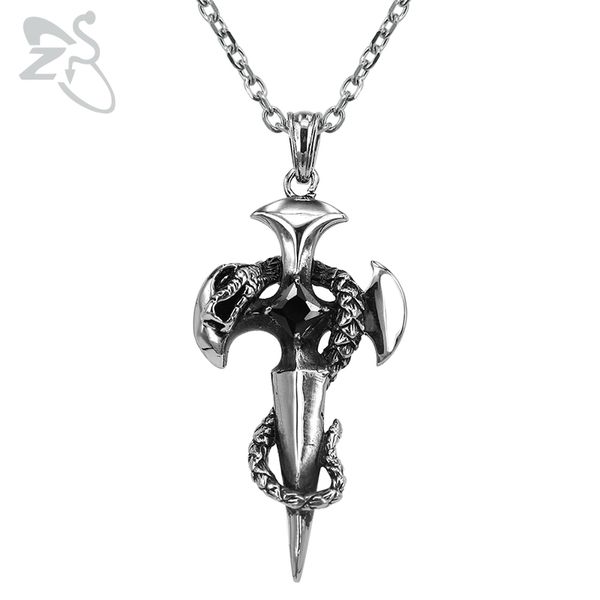 zs snake & cross ax pendant necklace for men punk style stainless steel necklaces with black zirconia vintage gothic jewelry, Silver
zs snake & cross ax pendant necklace for men punk style stainless steel necklaces with black zirconia vintage gothic jewelry, Silver