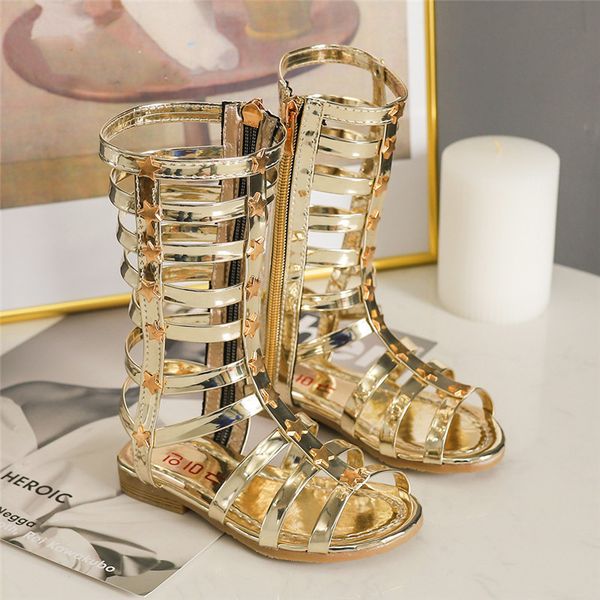 children' summer high-non-slip soft bottom long tube sandals roman shoes girls princess shiny student boots sandals, Black;grey
children' summer high-non-slip soft bottom long tube sandals roman shoes girls princess shiny student boots sandals, Black;grey