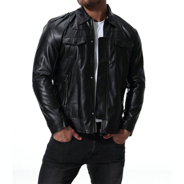 autumn and winter men's casual solid color black long-sleeved slim leather outerwear faux leather stand collar zipper pockets
autumn and winter men's casual solid color black long-sleeved slim leather outerwear faux leather stand collar zipper pockets