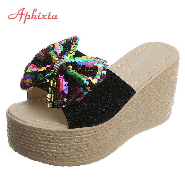 slippers aphixta 9cm heels slides women's shoes woman flip flops wedge platform beach zapatos mujer, Black
slippers aphixta 9cm heels slides women's shoes woman flip flops wedge platform beach zapatos mujer, Black