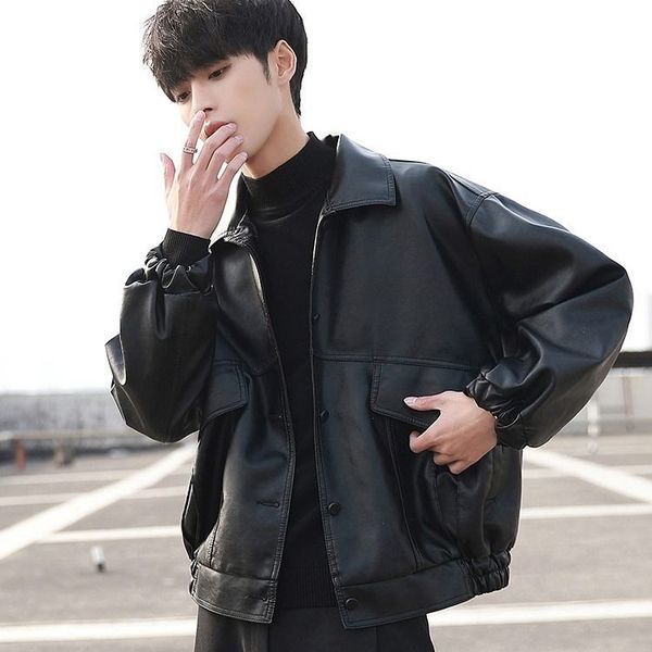 men's ma-1 faux leather jacket flight bomber jackets and coat loose fit motorcycle pu leather outerwear, Black
men's ma-1 faux leather jacket flight bomber jackets and coat loose fit motorcycle pu leather outerwear, Black