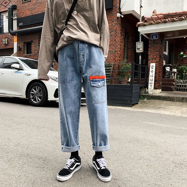 2019 autumn and winter new korean version of the trend couple casual large pocket straight tooling jeans, Blue
2019 autumn and winter new korean version of the trend couple casual large pocket straight tooling jeans, Blue