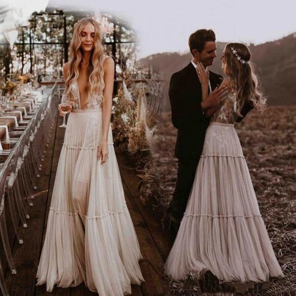 nude champagne boho a line wedding dresses 2020 deep v-neck lace applique backless bridal gowns beach vestido de noiva bridal gowns bc2813, White
nude champagne boho a line wedding dresses 2020 deep v-neck lace applique backless bridal gowns beach vestido de noiva bridal gowns bc2813, White