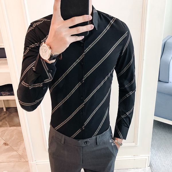 luxury men diagonal stripe shirt dress shirts casual long sleeve fit male turn-down collar business men shirt, White;black
luxury men diagonal stripe shirt dress shirts casual long sleeve fit male turn-down collar business men shirt, White;black