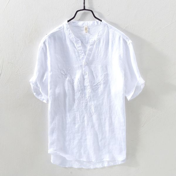 100% pure linen men short sleeve shirt white embroidery stand collar pullover spring summer fashion casual shirts y2254, White;black
100% pure linen men short sleeve shirt white embroidery stand collar pullover spring summer fashion casual shirts y2254, White;black