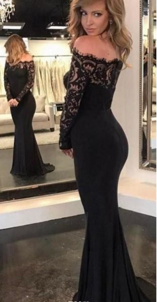 black off shoulder evening prom dresses with long sleeves sheath lace illusion designer hollow back formal pageant gowns, Black;red
black off shoulder evening prom dresses with long sleeves sheath lace illusion designer hollow back formal pageant gowns, Black;red