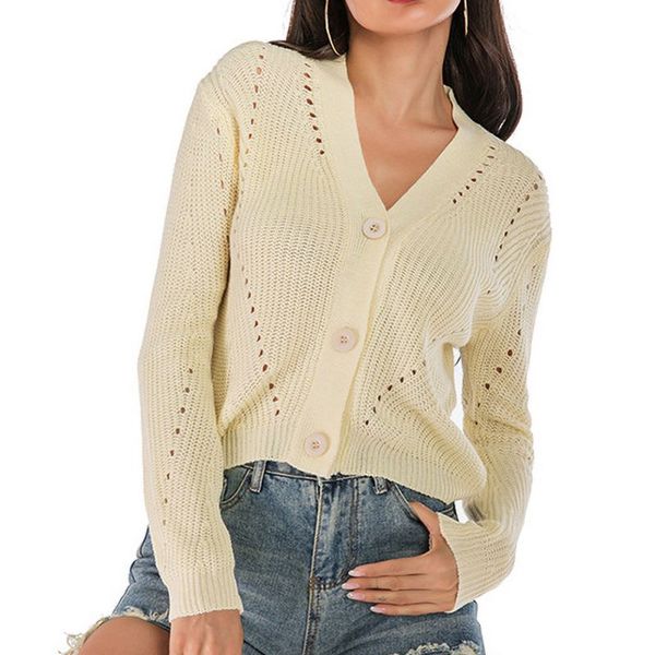 knitting cardigan women solid color spring autumn fashion v-neck long sleeve crochet knit sweater hollow out short new, White
knitting cardigan women solid color spring autumn fashion v-neck long sleeve crochet knit sweater hollow out short new, White