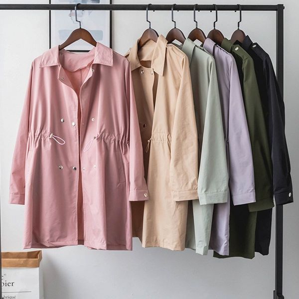 autumn women's drawstring casual windbreaker coat long turn-down collar belt outerwear solid color trench coat, Tan;black
autumn women's drawstring casual windbreaker coat long turn-down collar belt outerwear solid color trench coat, Tan;black