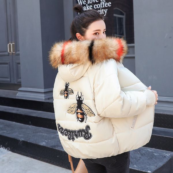 winter big fur hooded honeybee down coat jacket warm women casaco feminino abrigos mujer invierno cotton padded wadded parkas, Black
winter big fur hooded honeybee down coat jacket warm women casaco feminino abrigos mujer invierno cotton padded wadded parkas, Black
