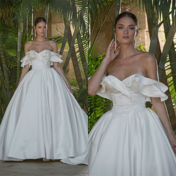 elegant wedding dresses off-shoulder sleeveless ruched satin bridal gown cascading ruffles court train custom made bridal dress cheap, White
elegant wedding dresses off-shoulder sleeveless ruched satin bridal gown cascading ruffles court train custom made bridal dress cheap, White