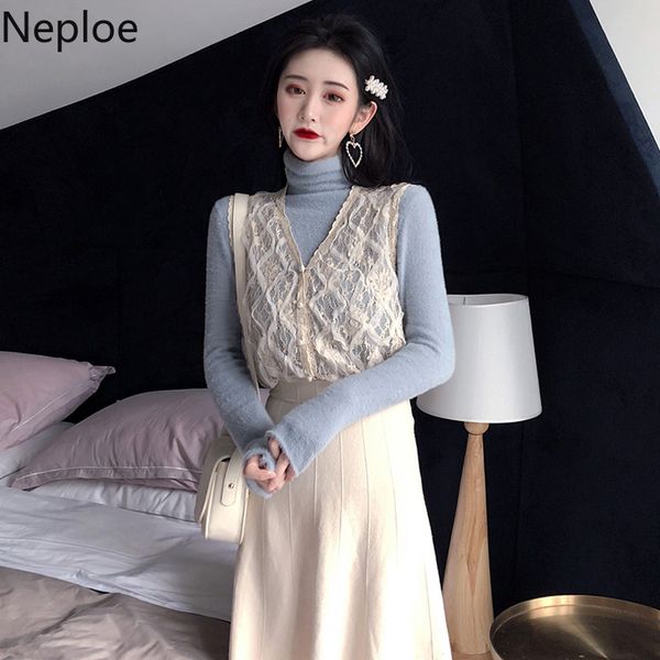 neploe 3 piece set women knitted turtleneck long sleeve sweater+lace camis+high waist a line female dresses fashion suits 1a523, White
neploe 3 piece set women knitted turtleneck long sleeve sweater+lace camis+high waist a line female dresses fashion suits 1a523, White
