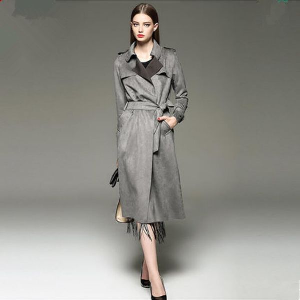 women trench coats fashion turn down collar slim elegant suede coat plus size overcoat women windbreaker r1636, Tan;black 
women trench coats fashion turn down collar slim elegant suede coat plus size overcoat women windbreaker r1636, Tan;black