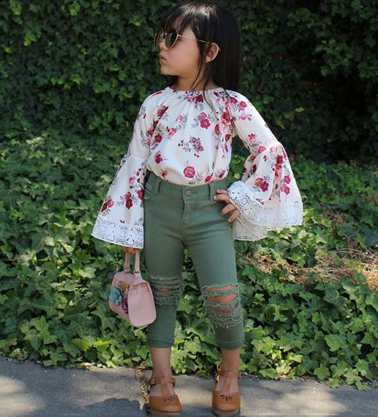 august new arrival 2pcs infant kids baby girl floral dress denim pants jeans clothes outfit floral print flare sleeve blouse, White
august new arrival 2pcs infant kids baby girl floral dress denim pants jeans clothes outfit floral print flare sleeve blouse, White