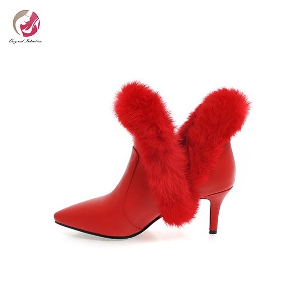 original intention stylish winter faux fur ankle boots woman black red white stiletto high heels pointed toe fashion shoes
original intention stylish winter faux fur ankle boots woman black red white stiletto high heels pointed toe fashion shoes