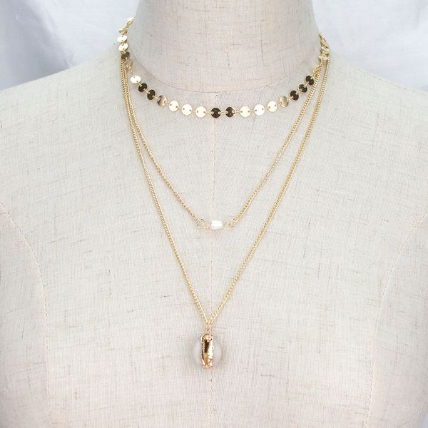 simple new sequin clavicle chain fashion pearl shell pendant necklace 3 layer set jewelry, Silver
simple new sequin clavicle chain fashion pearl shell pendant necklace 3 layer set jewelry, Silver
