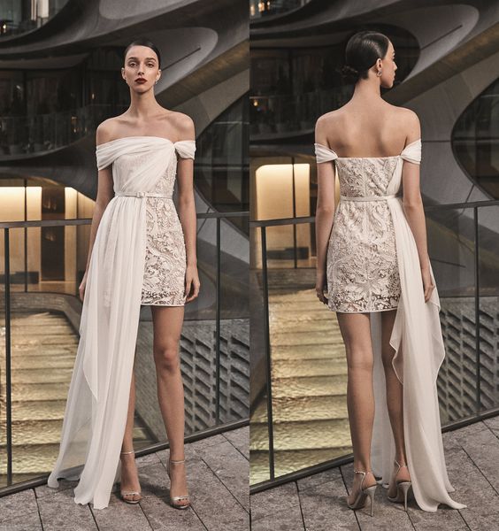 2019 naeem khan short wedding dresses off the shoulder lace appliqued chiffon skirts beach wedding dress custom made boho bridal gowns, White
2019 naeem khan short wedding dresses off the shoulder lace appliqued chiffon skirts beach wedding dress custom made boho bridal gowns, White