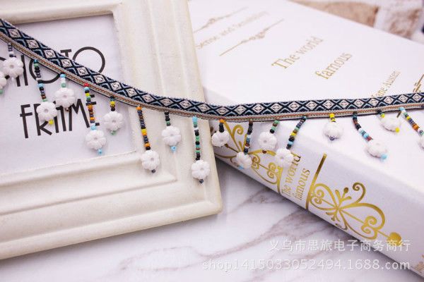 wholesale fashion new national fabric fringe lace diy clothing scarf boxes and bags home textile accessories, Blue;slivery
wholesale fashion new national fabric fringe lace diy clothing scarf boxes and bags home textile accessories, Blue;slivery