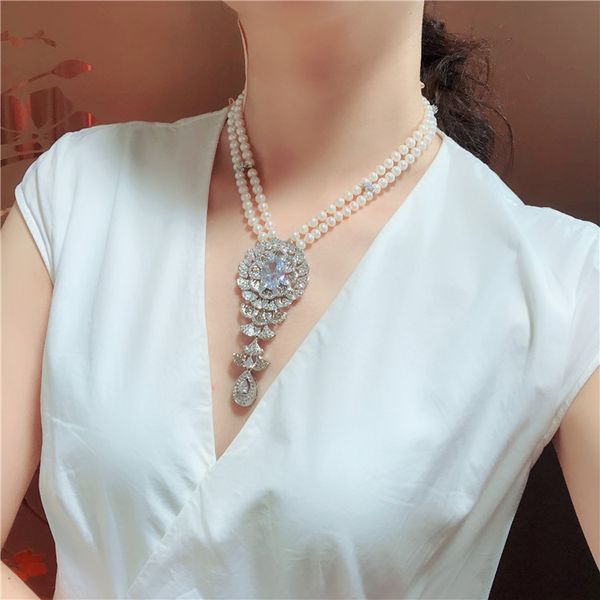 fashionable 2strand natural freshwater pearl 6-7mm zircon micro inlaid accessories pendant necklace long 45-48cm, Silver
fashionable 2strand natural freshwater pearl 6-7mm zircon micro inlaid accessories pendant necklace long 45-48cm, Silver