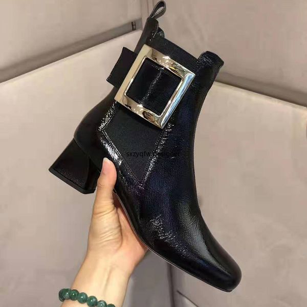boots black patent leather women ankle short booties mid heel square metal buckle decor winter designers
boots black patent leather women ankle short booties mid heel square metal buckle decor winter designers