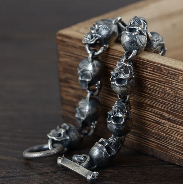 925 solid sterling silver mens gothic skull link bangle bracelet jewelry a4324, Black
925 solid sterling silver mens gothic skull link bangle bracelet jewelry a4324, Black