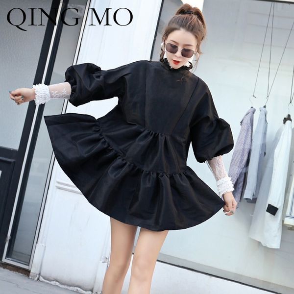 qing mo 2019 spring women long sleeve dress black solid color puff sleeve turtleneck sweet personality vintage women dress qf460, Black;gray
qing mo 2019 spring women long sleeve dress black solid color puff sleeve turtleneck sweet personality vintage women dress qf460, Black;gray