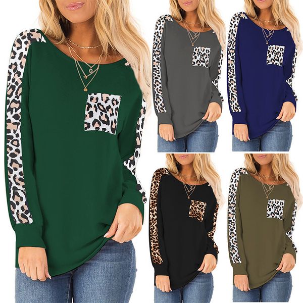 женская дизайнерская футболка с длинным рукавом leopard stitching top pocket round neck пуловер, White
женская дизайнерская футболка с длинным рукавом leopard stitching top pocket round neck пуловер, White