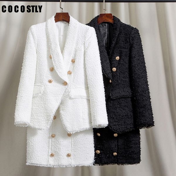 work dresses elegant two piece set tweed blazer women skirt suits high waist 2 button up conjunto feminino, White;black
work dresses elegant two piece set tweed blazer women skirt suits high waist 2 button up conjunto feminino, White;black