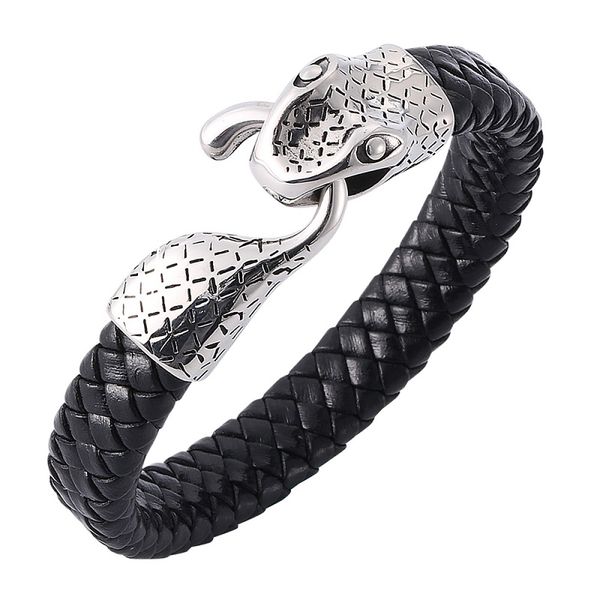 punk snake shape stainless steel clasp black/brown braided leather bracelet men jewelry male wrist band bangles gifts s758, Golden;silver
punk snake shape stainless steel clasp black/brown braided leather bracelet men jewelry male wrist band bangles gifts s758, Golden;silver