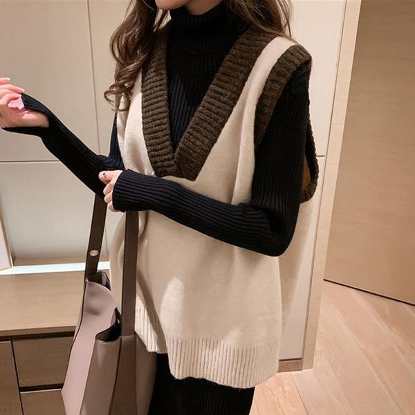 women's vests loose vintage v-neck sleeveless vest knit sweater women fashion patchwork color pullover female 2021 arrival casual, Black;white
women's vests loose vintage v-neck sleeveless vest knit sweater women fashion patchwork color pullover female 2021 arrival casual, Black;white
