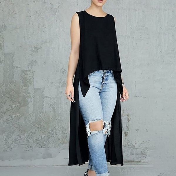 2019 new ladies fashion sleeveless vest irregular before short long casual loose, White
2019 new ladies fashion sleeveless vest irregular before short long casual loose, White