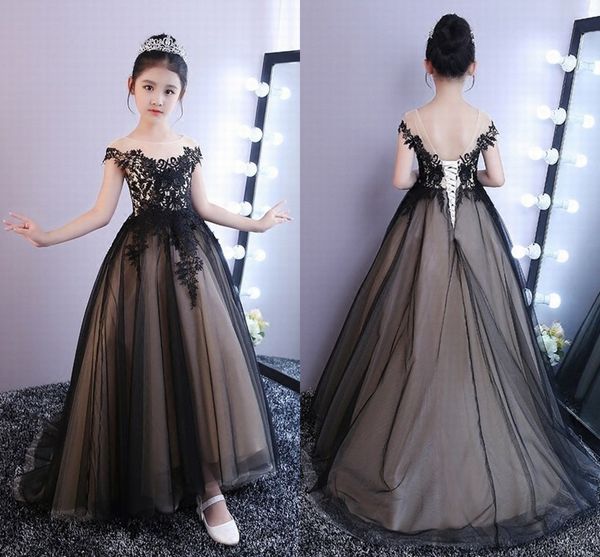 black lace girls pageant dresses sheer neckline backless lace-up tulle long flower girl dresses toddler party dress first communion dress, White;red
black lace girls pageant dresses sheer neckline backless lace-up tulle long flower girl dresses toddler party dress first communion dress, White;red