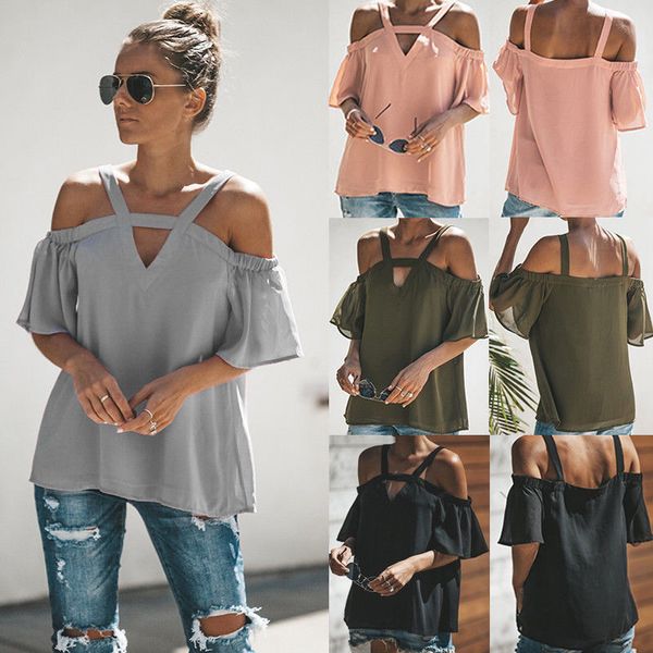 women's blouses & shirts 2021 summer strap women off shoulder flare sleeve chiffon casual v-neck blusas ladies clothing, White
women's blouses & shirts 2021 summer strap women off shoulder flare sleeve chiffon casual v-neck blusas ladies clothing, White